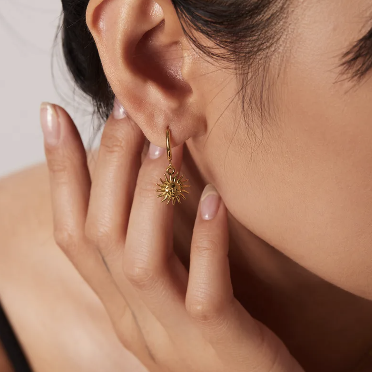 Sun Charm Sleeper Hoop Earrings