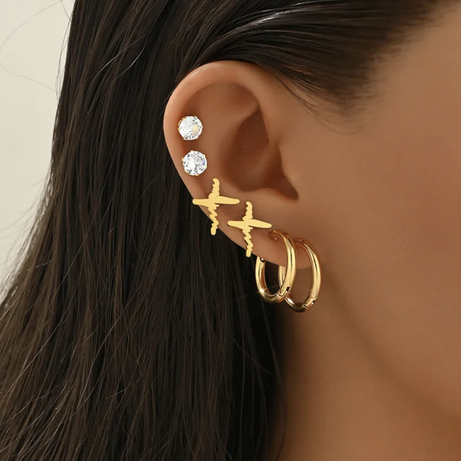 Geometric Heart & Flower Hoop Earrings Set